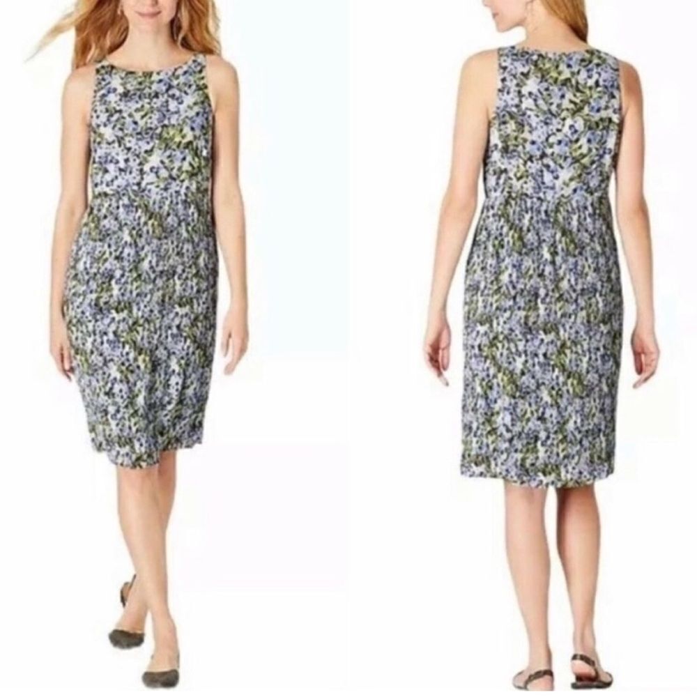 J Jill Granite Water Floral Bloom Accordion Pleat Dress Size XL